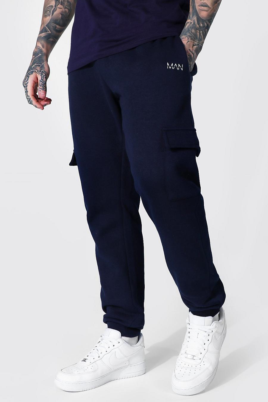 Pantaloni tuta Slim Fit in Jersey stile Cargo, Navy image number 1