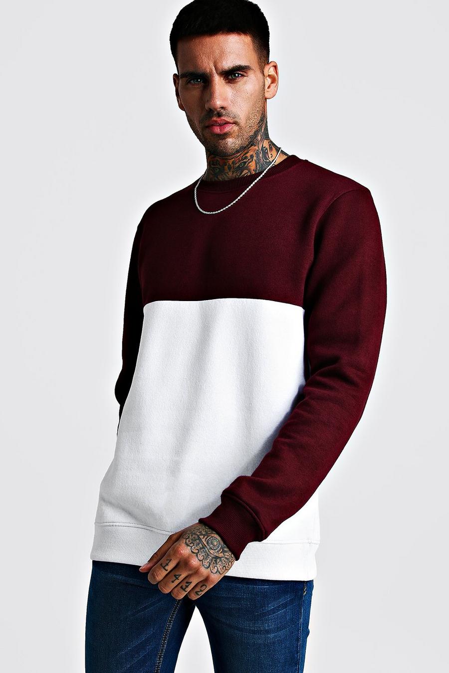 Wine red Colour Block Sweater image number 1