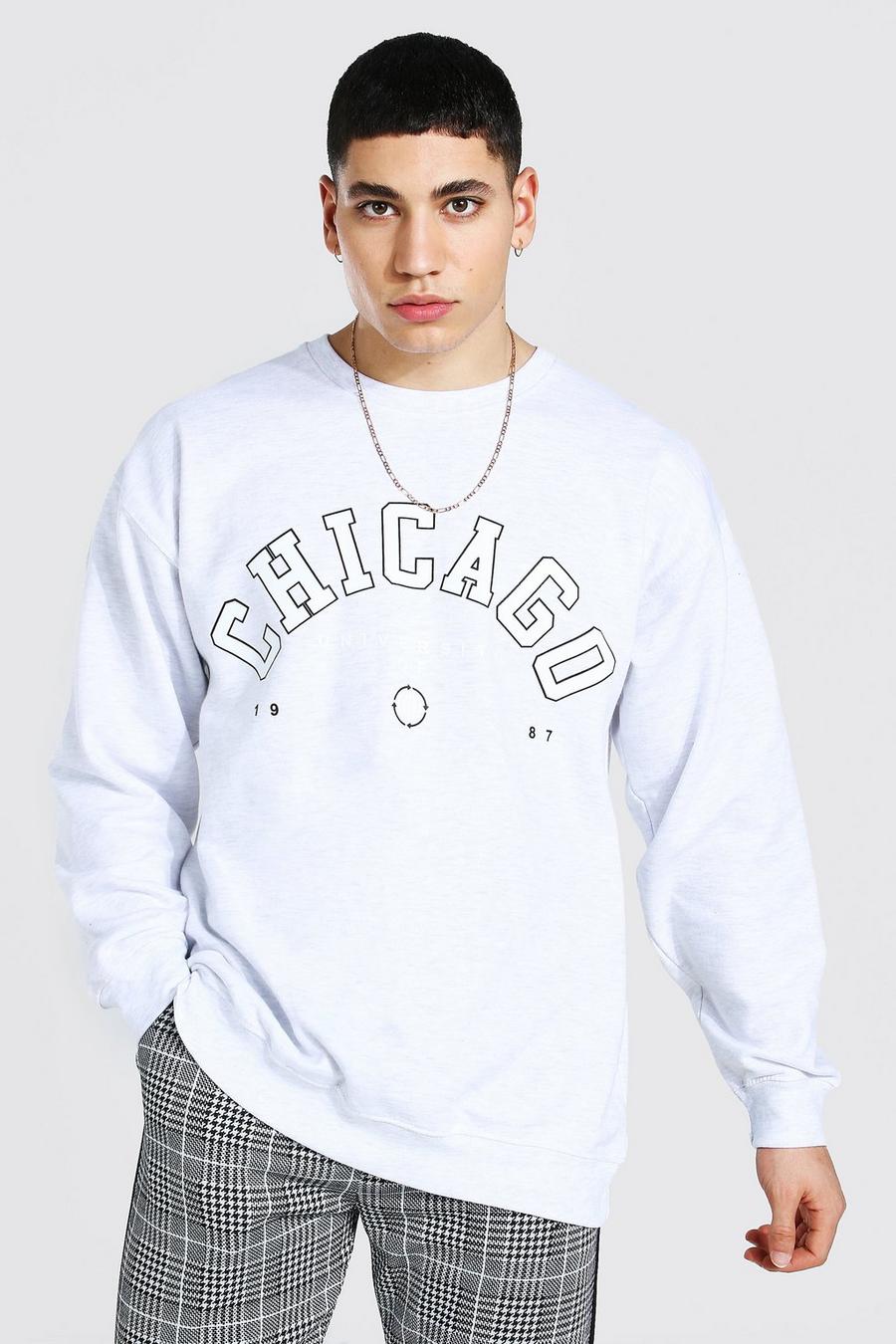 Grey marl Oversized Chicago Print Sweatshirt image number 1
