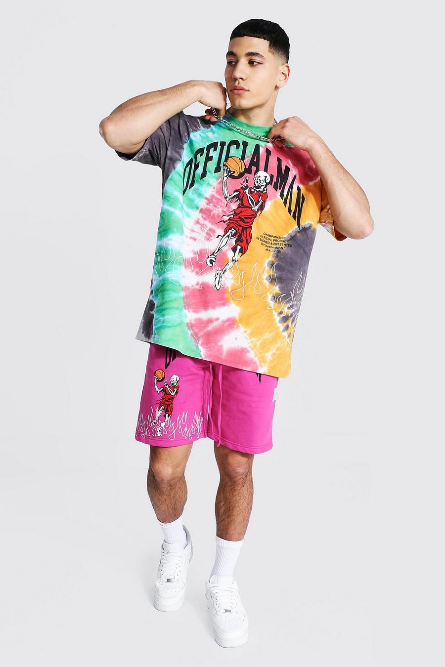 Man Oversize Batik T-Shirt & Shorts Set, Pink image number 1