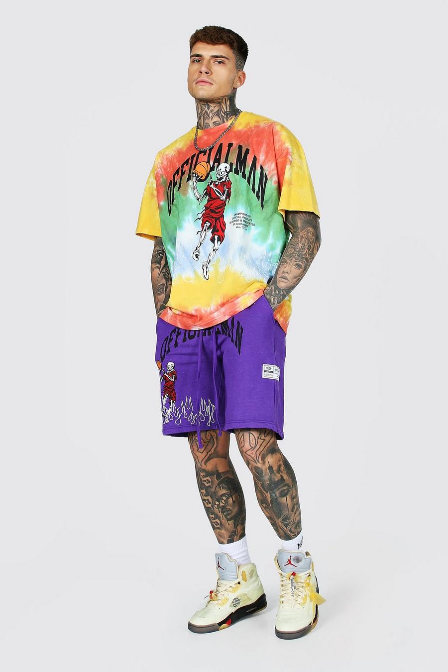 Man Oversize Batik T-Shirt & Shorts Set, Purple image number 1
