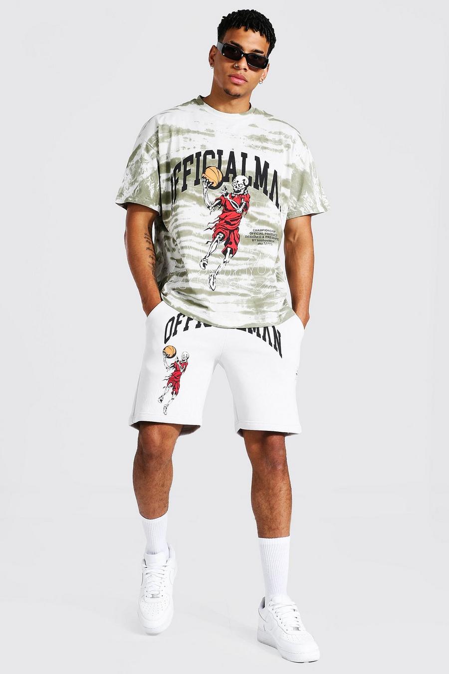 Übergroßes Man Set mit T-Shirt und Shorts mit Batik-Muster, Grau image number 1