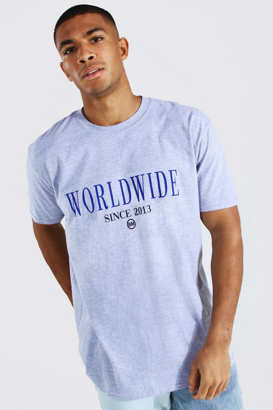 T-Shirt mit Worldwide-Print in Übergröße, Aschgrau image number 1