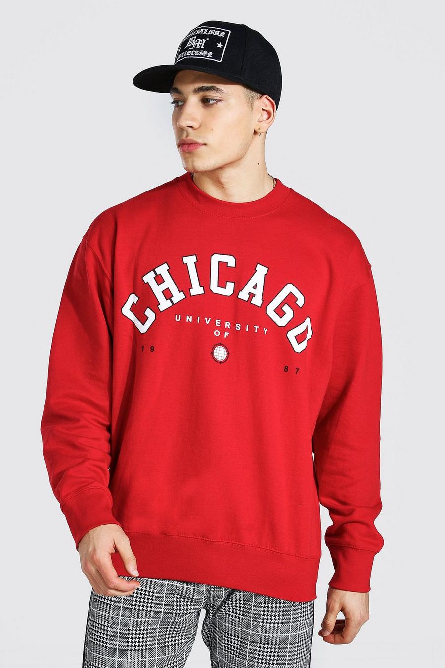 Red Oversized Chicago Print Sweatshirt image number 1