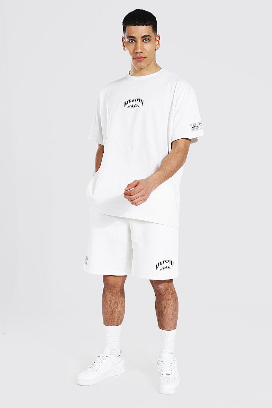 Oversize T-Shirt und Shorts mit Print, Ecru image number 1