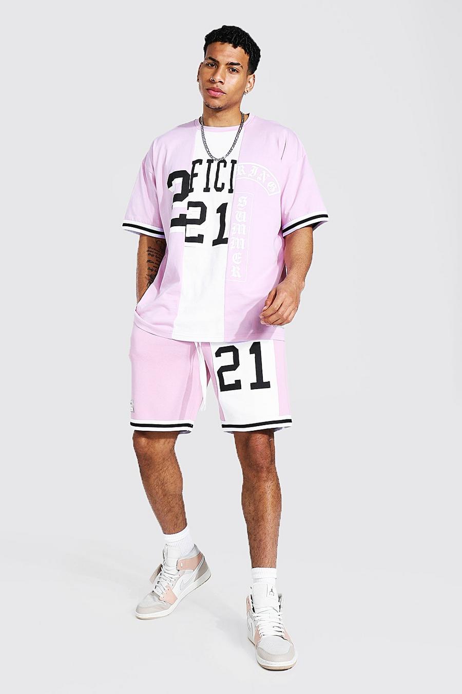 Pink Official Oversized Gesplitst T-Shirt En Shorts Set image number 1