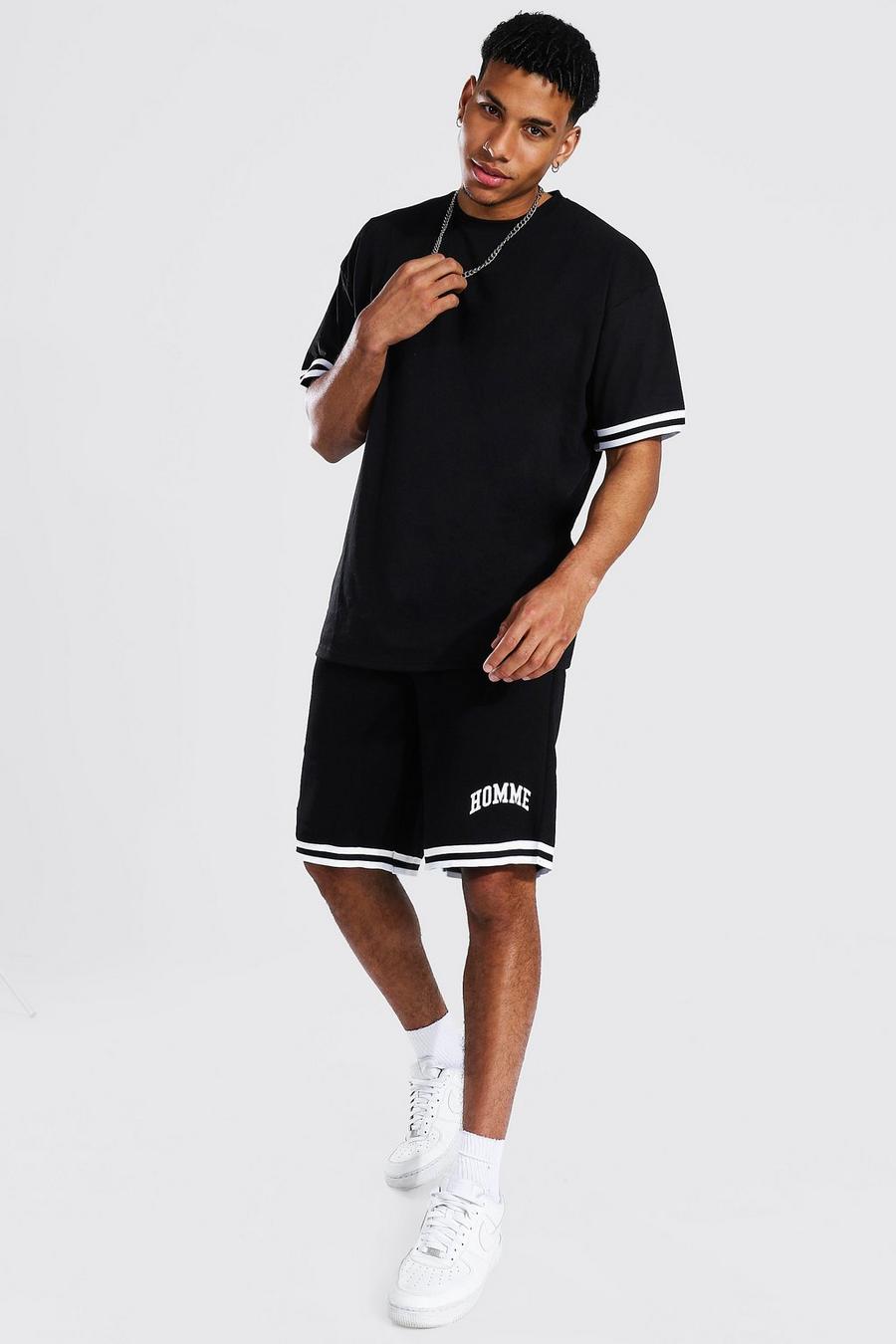 Black Homme Oversize t-shirt och shorts med kantband image number 1