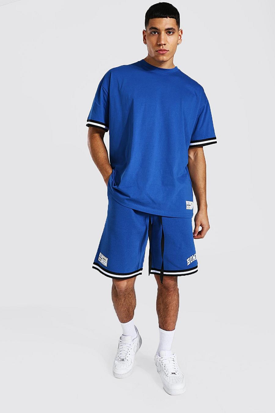 Übergroßes Set mit T-Shirt mit Homme-Streifen und Shorts, Kobaltblau image number 1