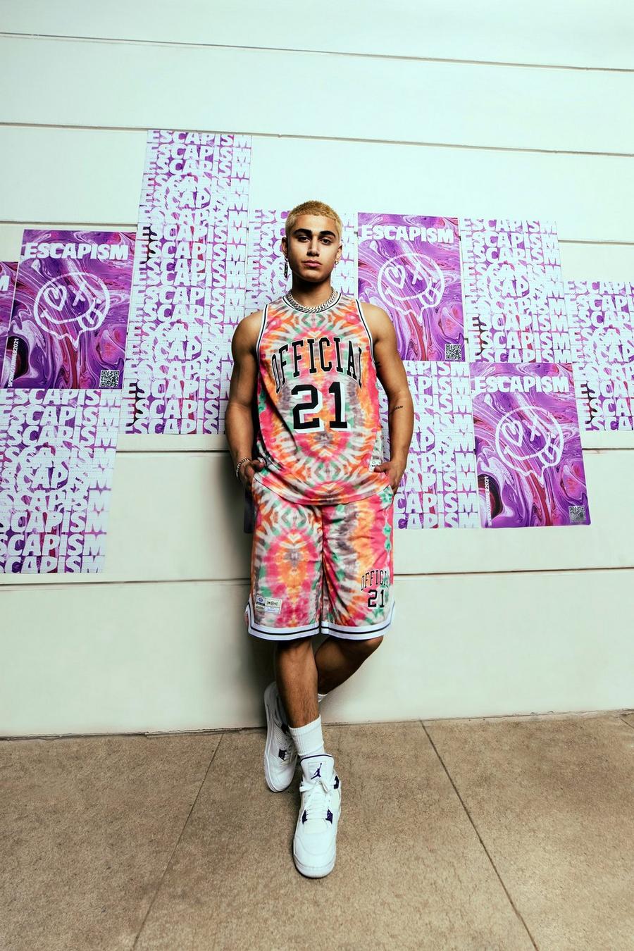 Multi Official Tie Dye Mesh Tank Top And Basketball Set image number 1