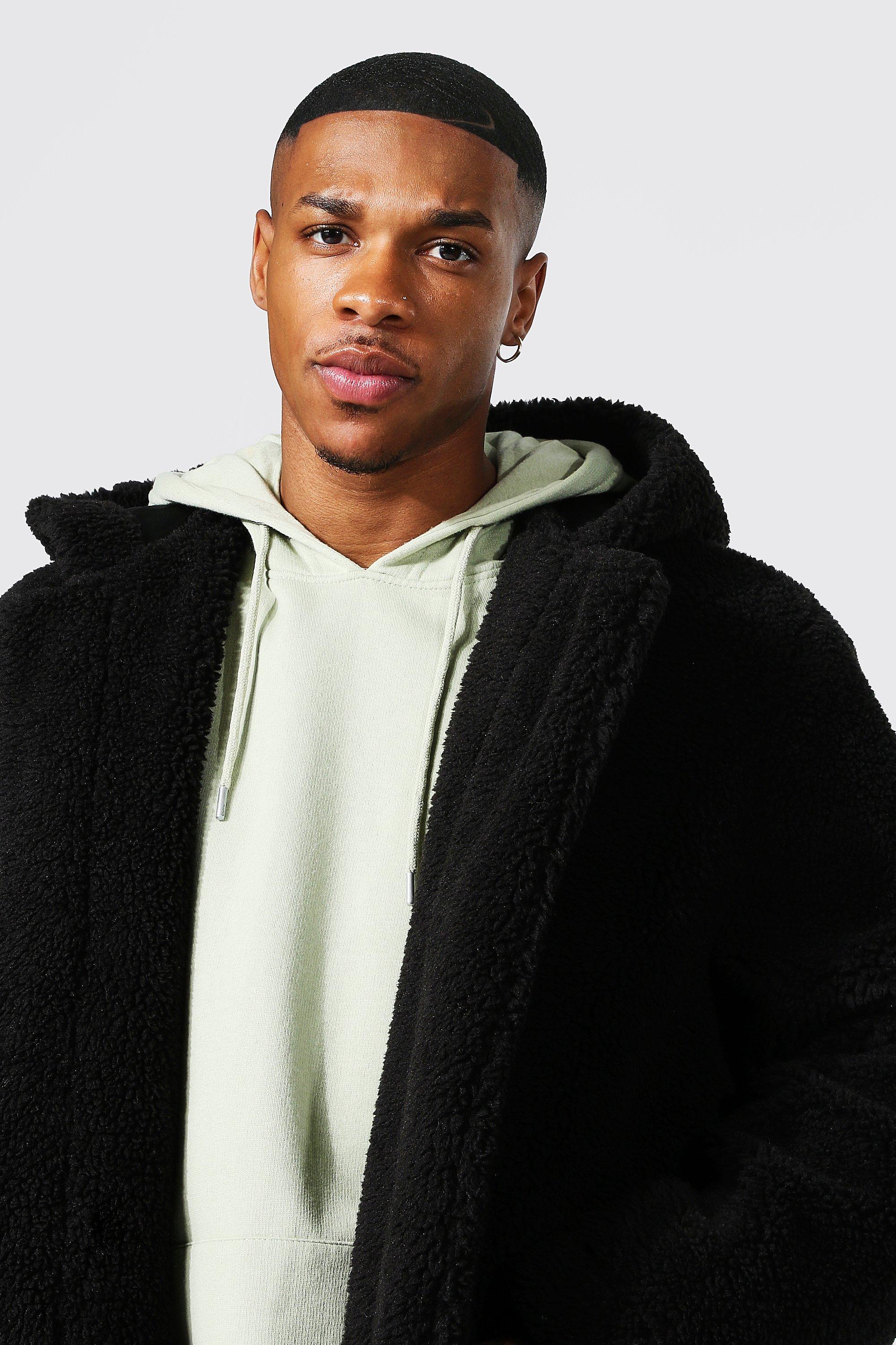 Men's Borg Hooded Duffle Coat | boohoo