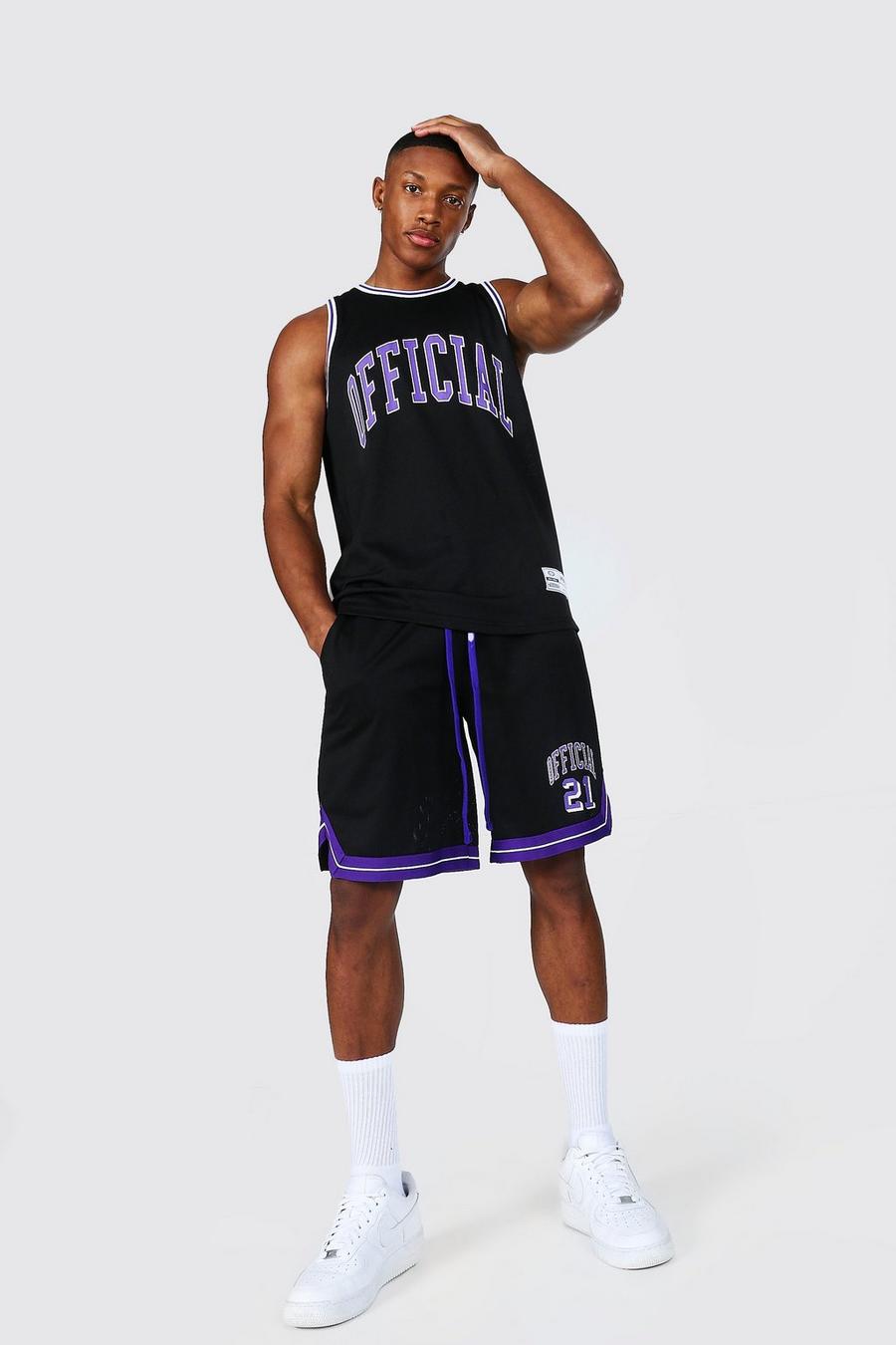 Conjunto de pantalones camiseta de tirantes de baloncesto de malla Official, Negro image number 1