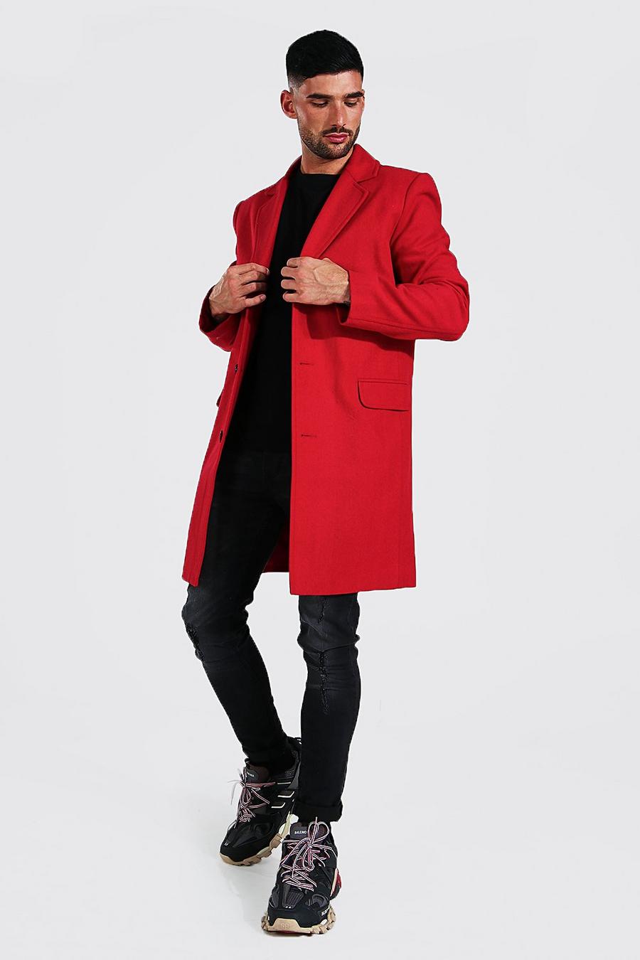 Red Single Breasted Wool Mix Overcoat image number 1
