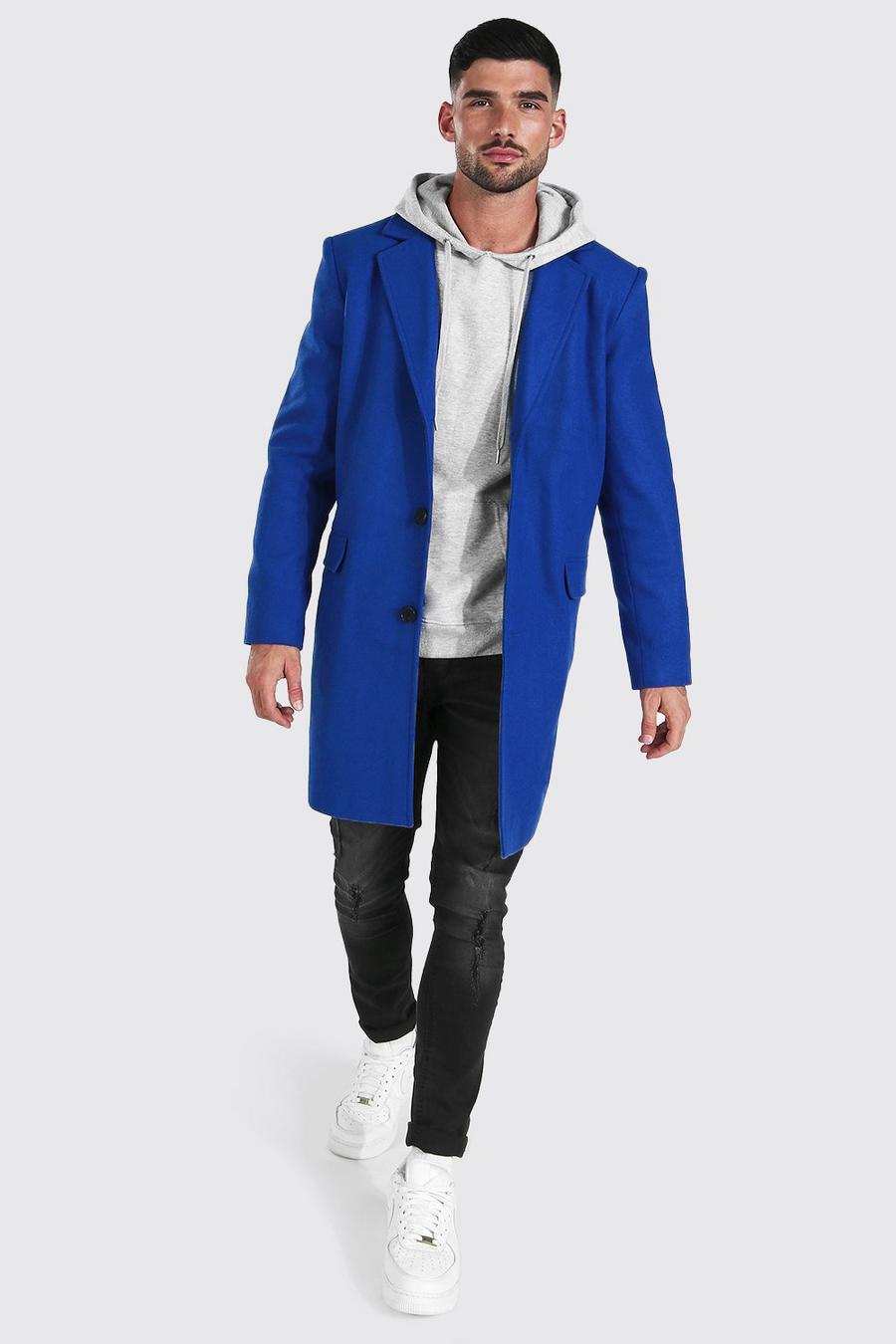 Blue Single Breasted Wool Mix Overcoat image number 1