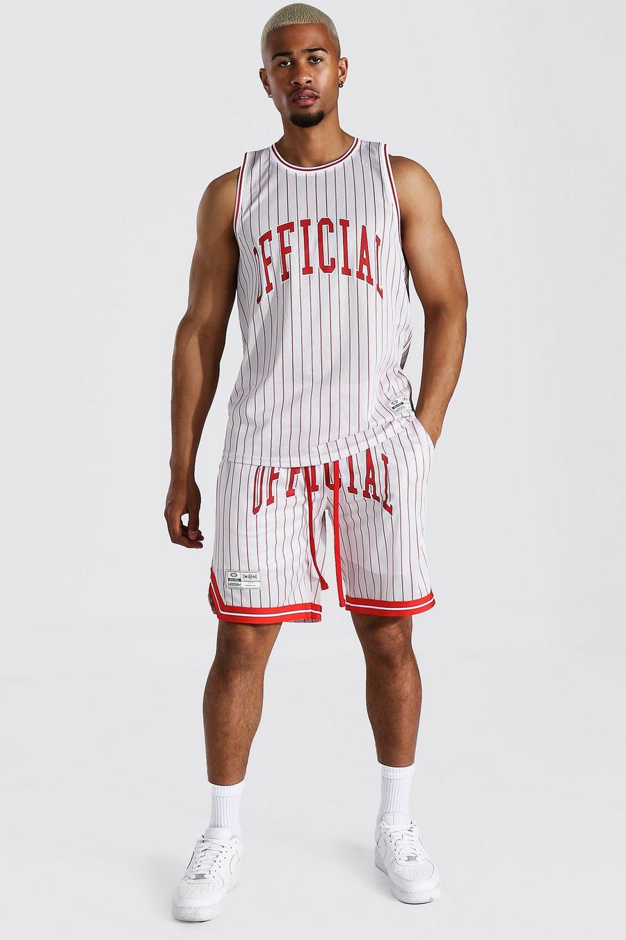 Official Set aus gestreifter Netzstoff-Weste und Basketball-Shorts, Grau image number 1