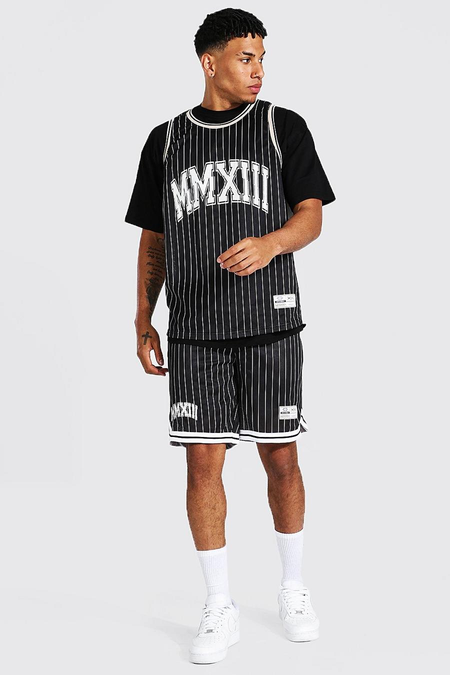 Black Oversize Stripe 3 Piece Airtex Basketball Set image number 1