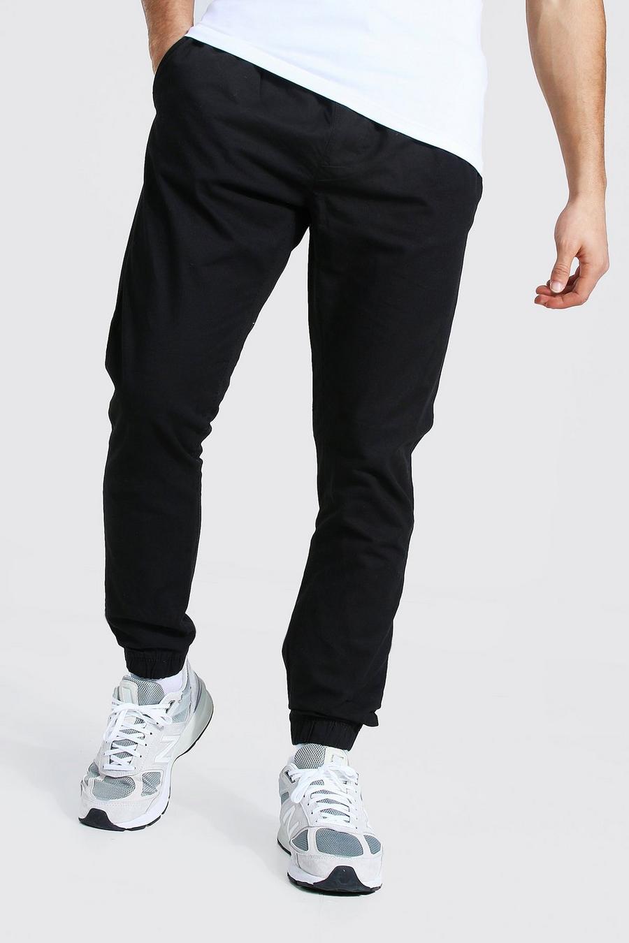 שחור מכנסי צ'ינו בגזרה רגילה עם חפתים image number 1