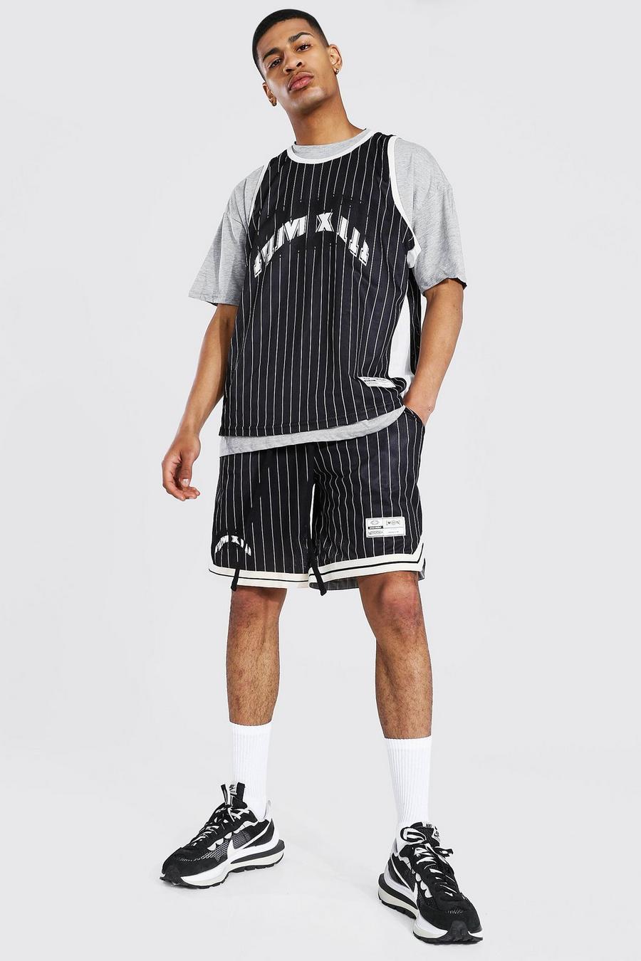 Black Oversize randigt basketset i mesh image number 1
