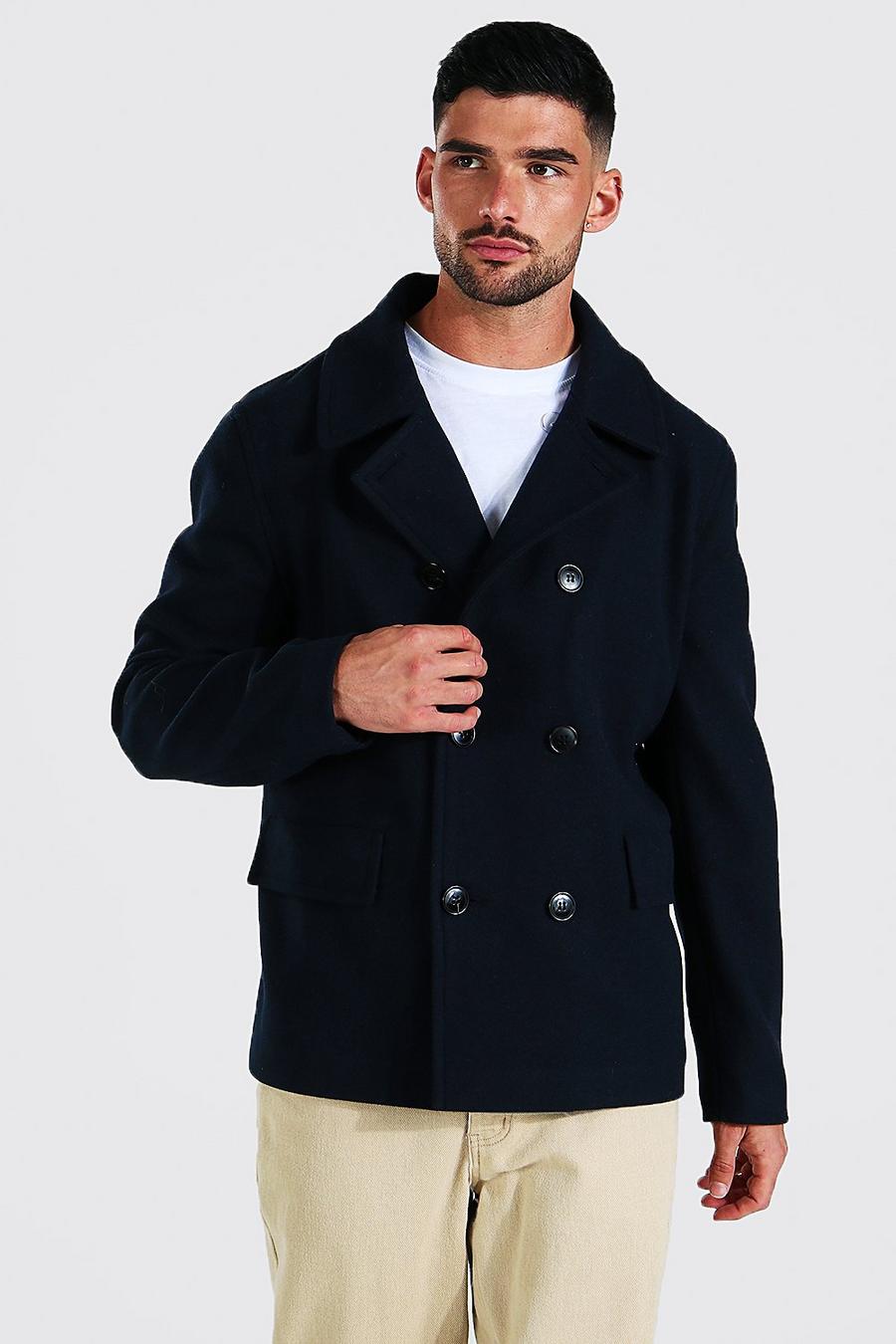 Navy Wool Look Pea Coat image number 1