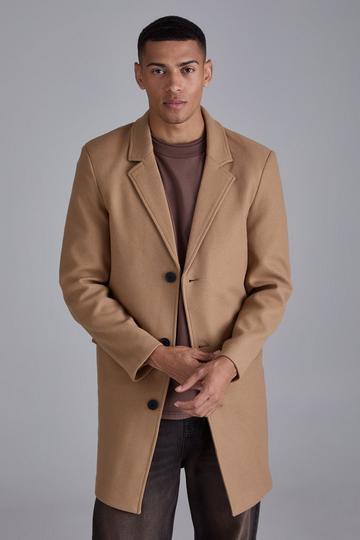 Single Breasted Wool Look Overcoat in Camel camel