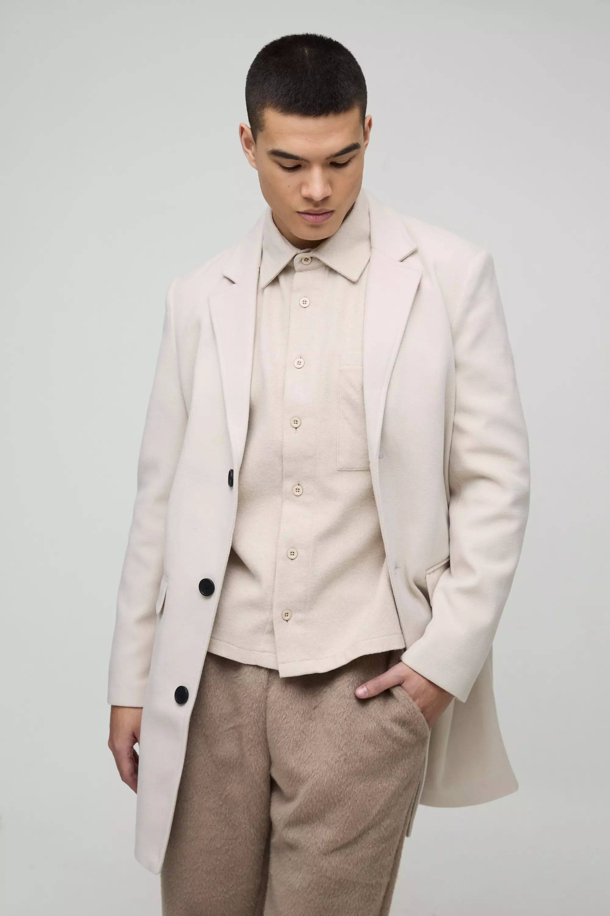 Beige معطف صوف غير مبطن صورة بديلة