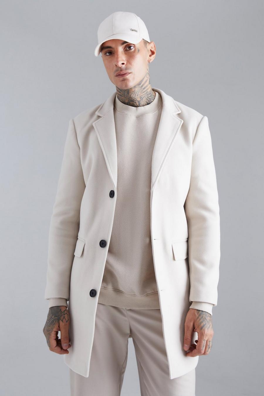 Beige Single Breasted Wool Mix Overcoat image number 1