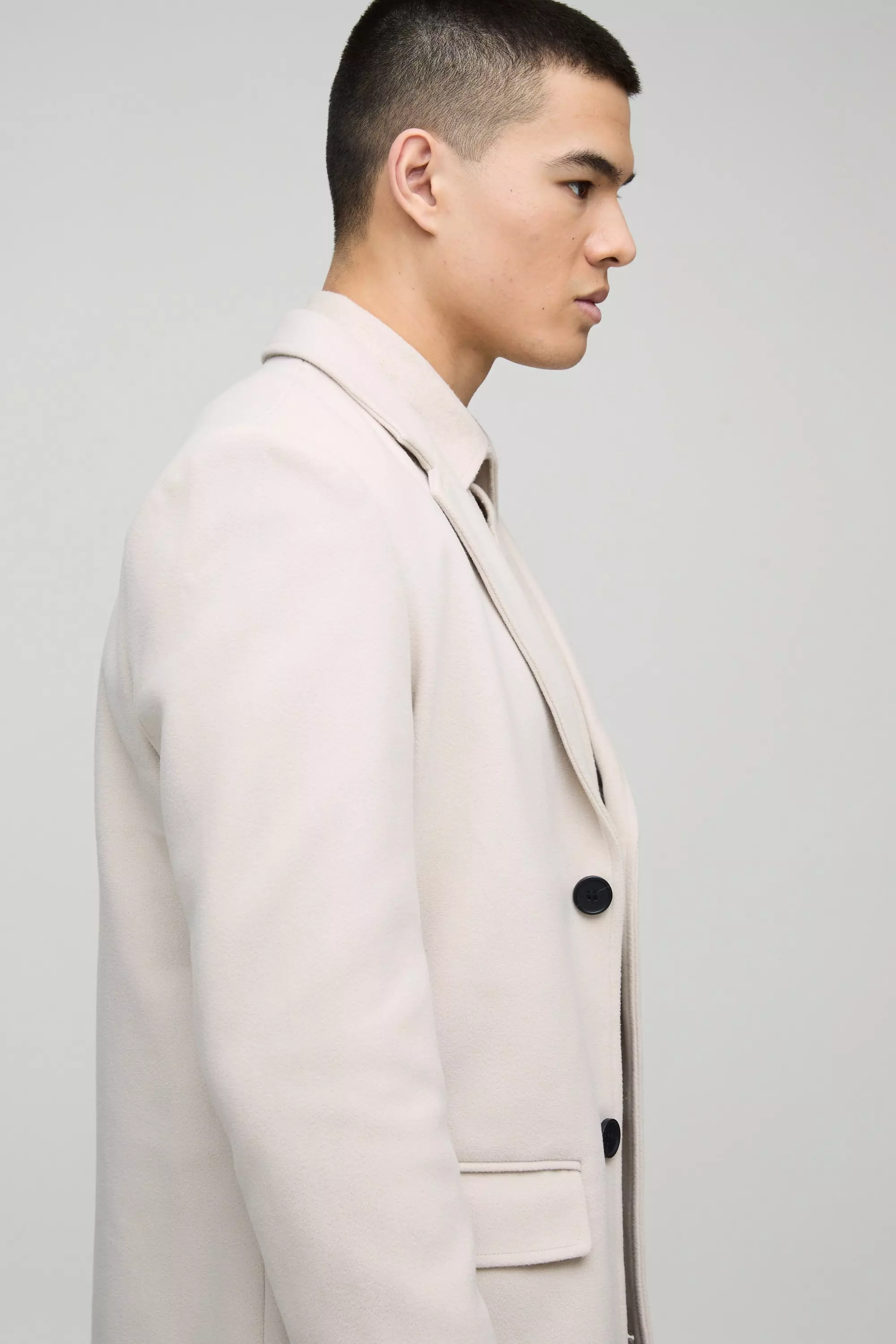 Beige معطف صوف غير مبطن صورة بديلة