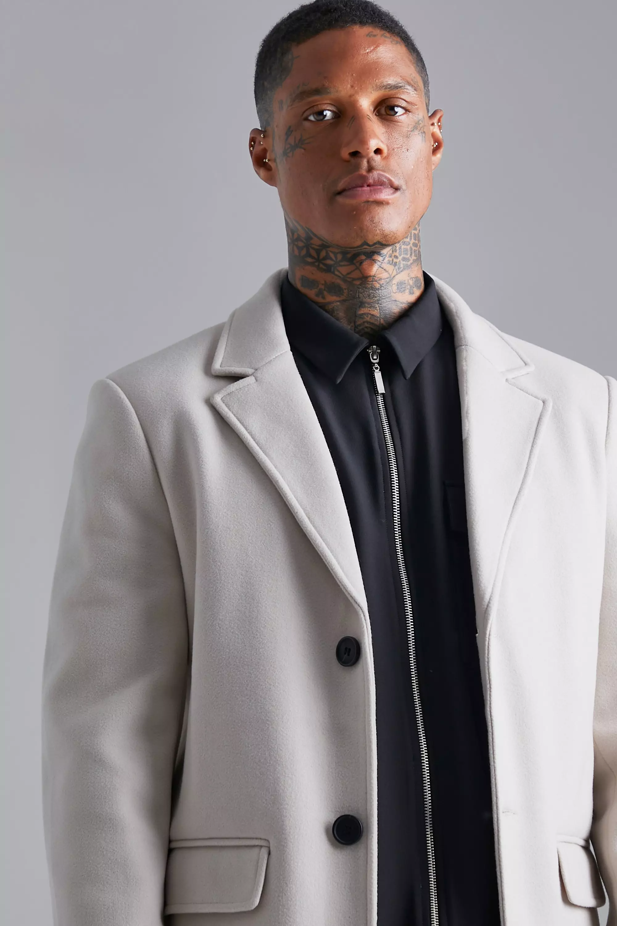 Beige معطف صوف غير مبطن صورة بديلة