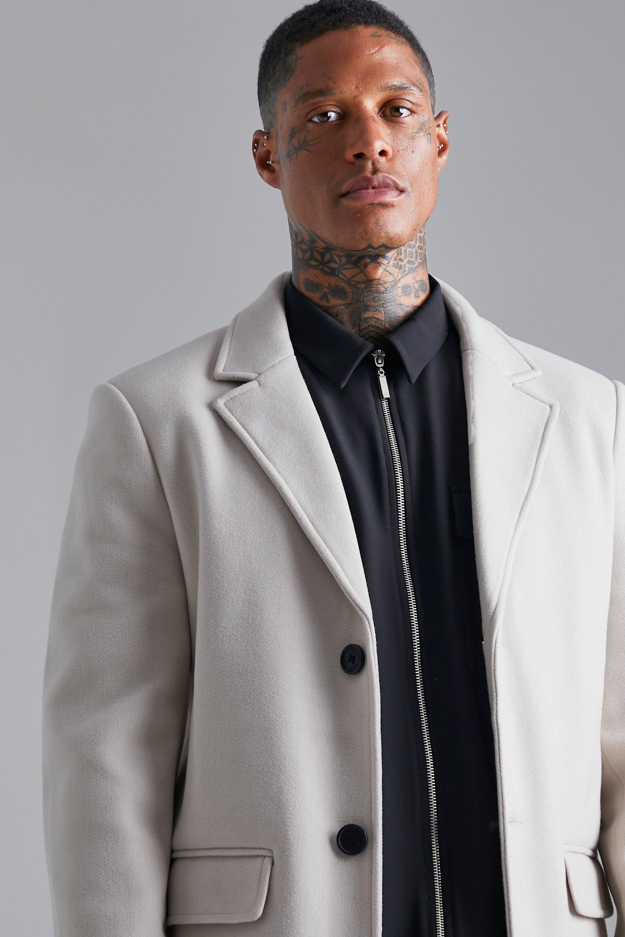 Beige overcoat mens on sale wool