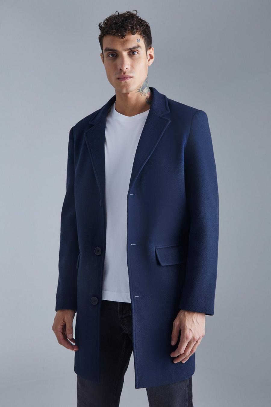 Navy blu oltremare Single Breasted Wool Mix Overcoat