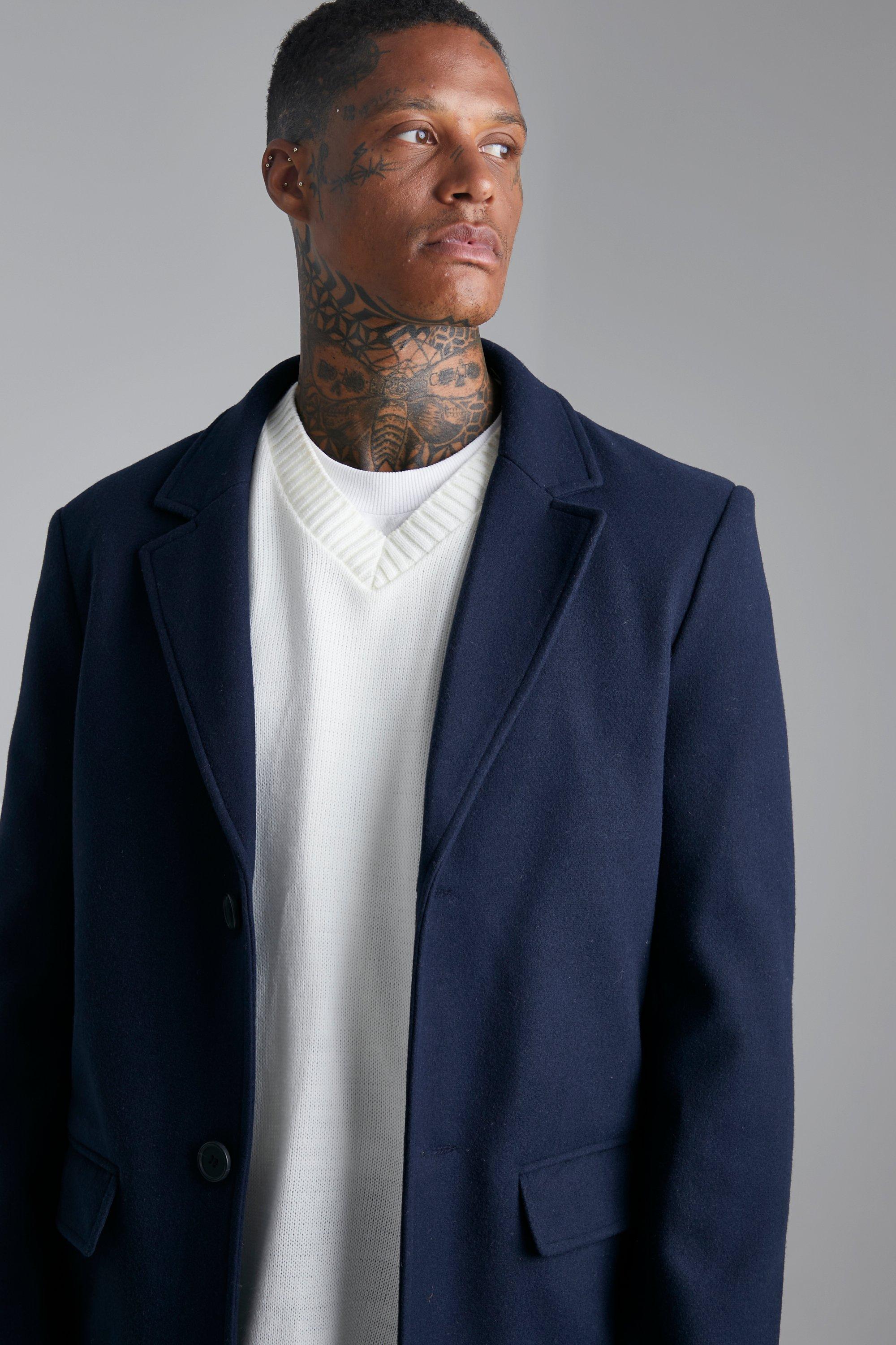 Mens navy blue store wool overcoat