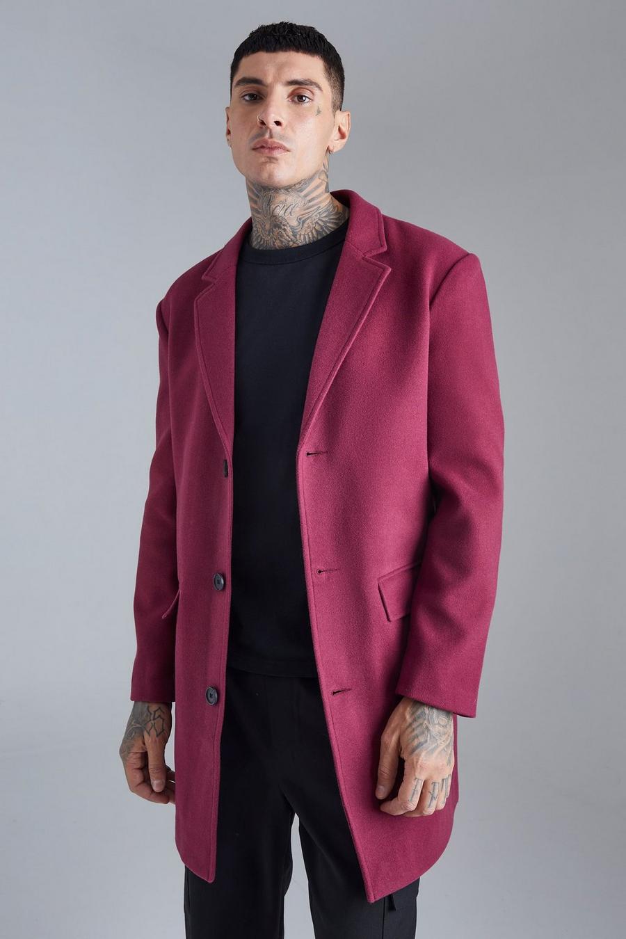 Burgundy rouge Single Breasted Wool Mix Overcoat