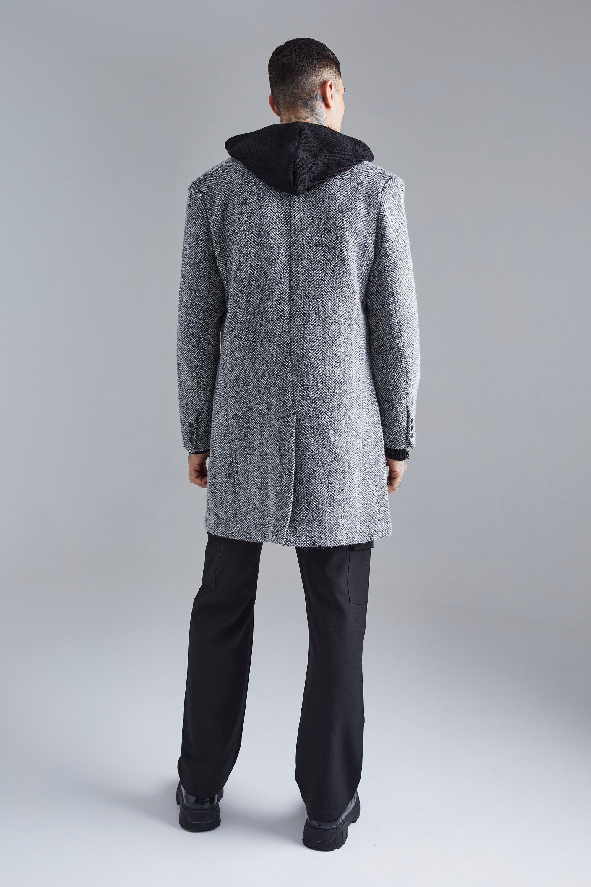 Plus Size Wool Mix Herringbone Overcoat