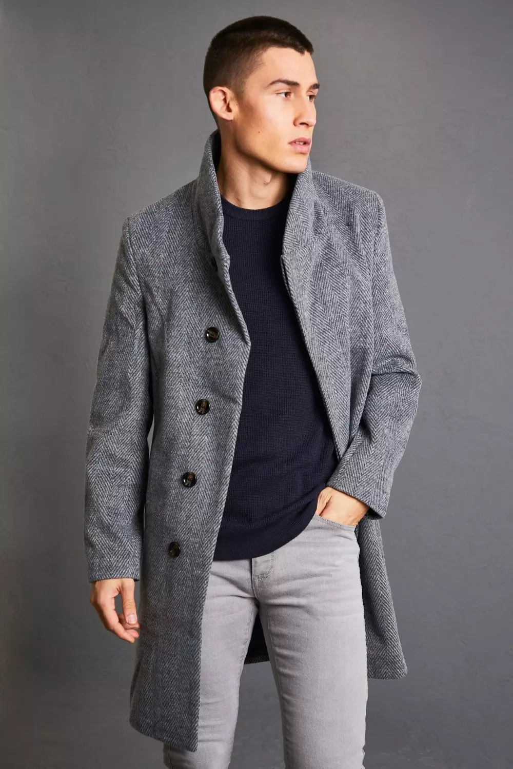 Charcoal herringbone clearance overcoat