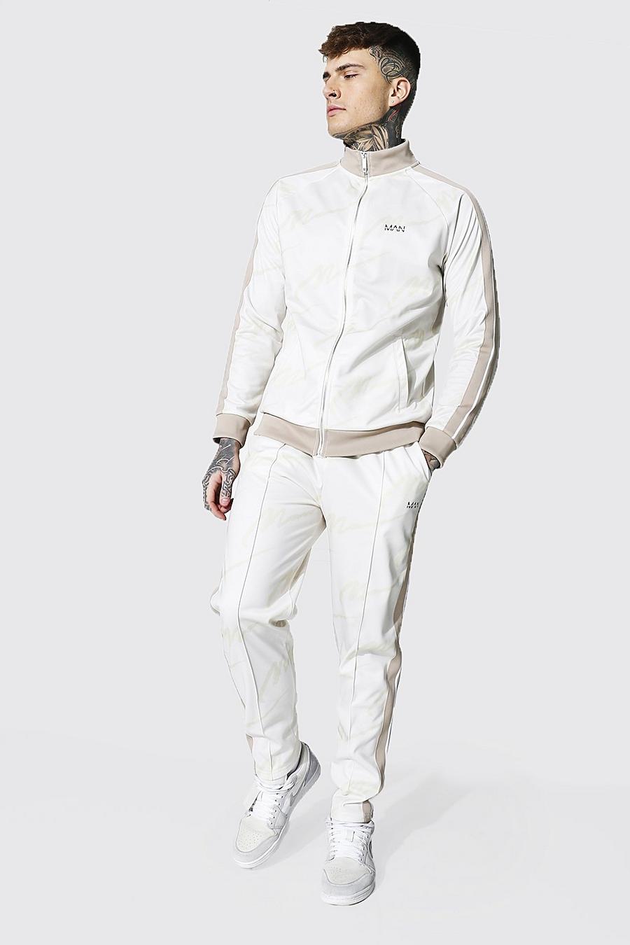 Chándal en tricot con cuello alzado y cinta Repeat MAN, Crudo bianco image number 1