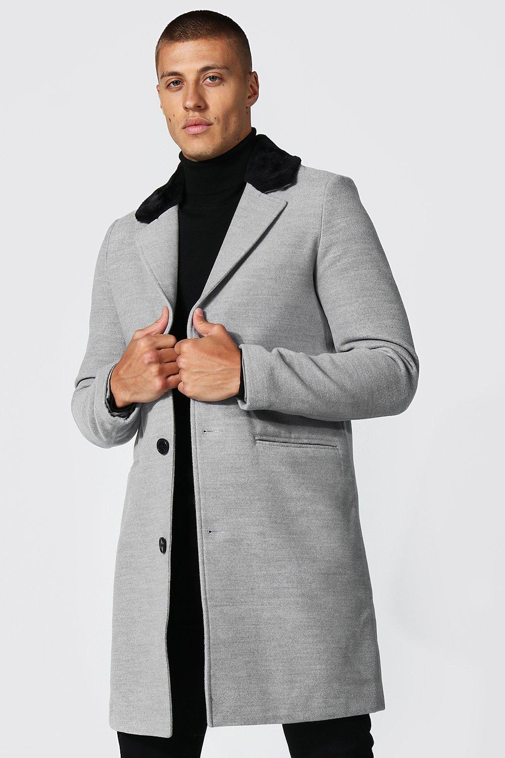 Mens velvet 2024 collar overcoat