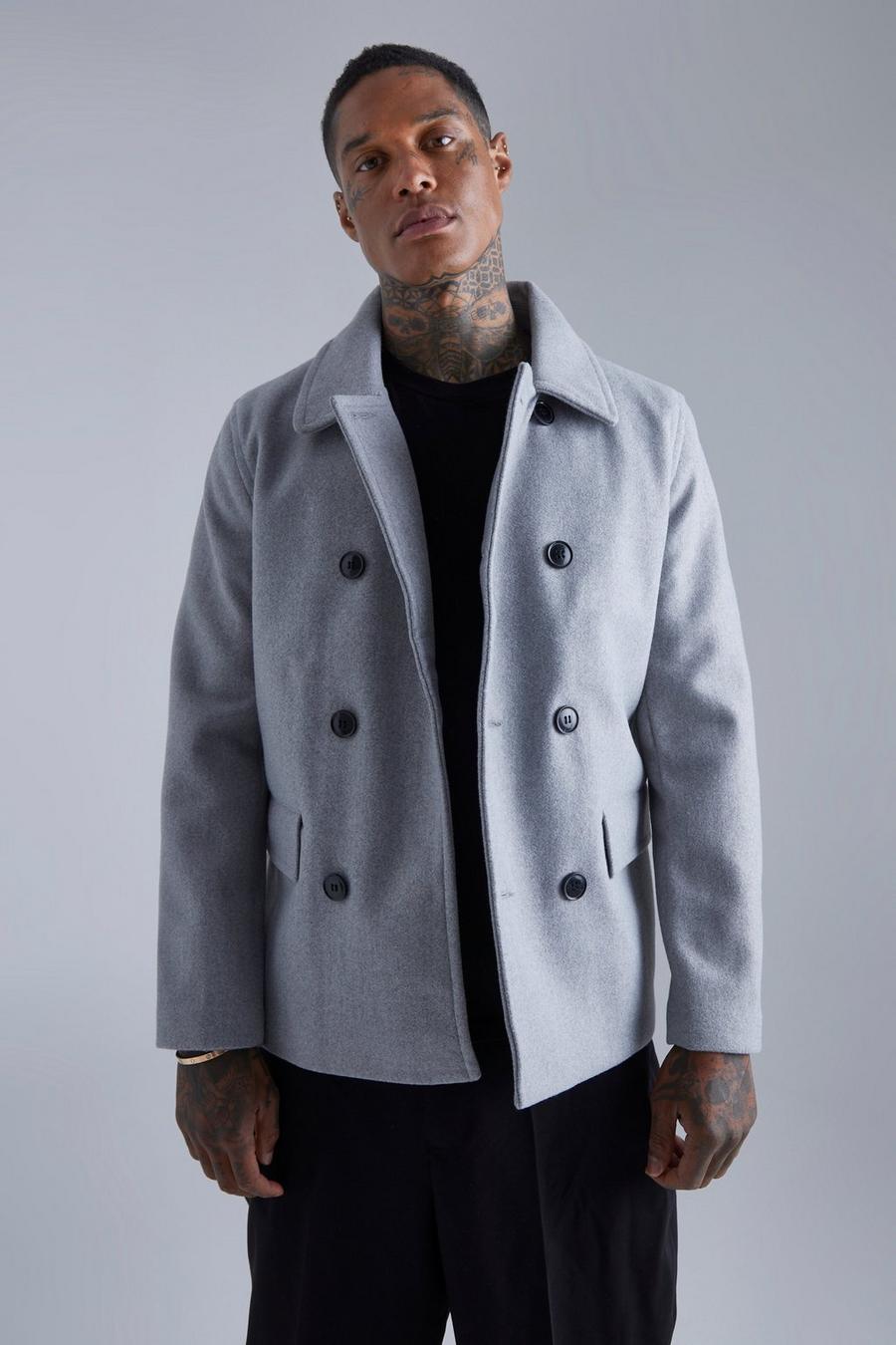 Grey Wool Look Pea Coat