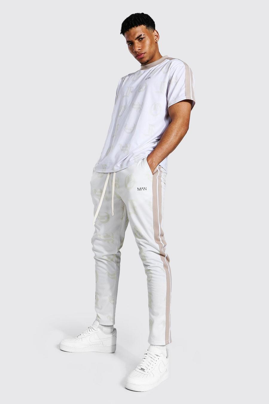 Conjunto de pantalones de deporte de tricot y camiseta ancha Repeat Ofcl, Crudo blanco image number 1