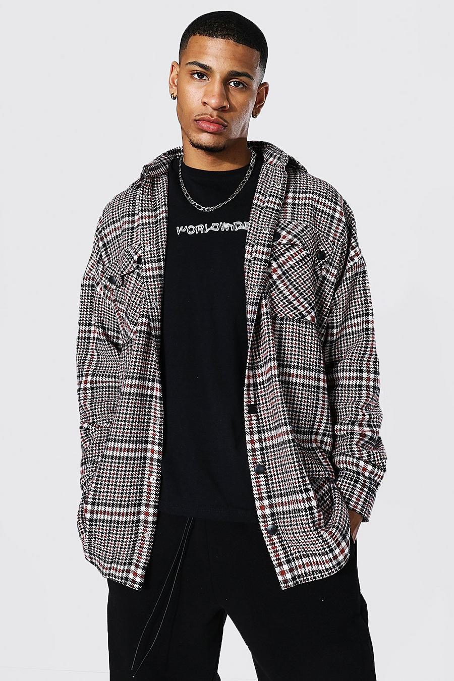 Brown Oversized Check Overshirt With Poppers image number 1