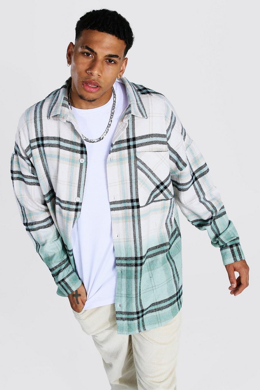 Green Heavy Weight Oversized Ombre Check Overshirt image number 1