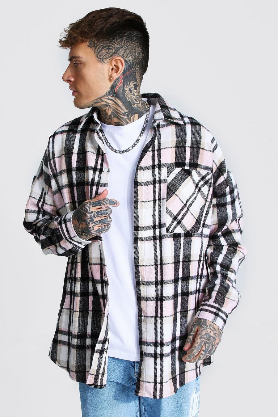 Light pink rosa Oversized Heavy Weight Check Overshirt image number 1
