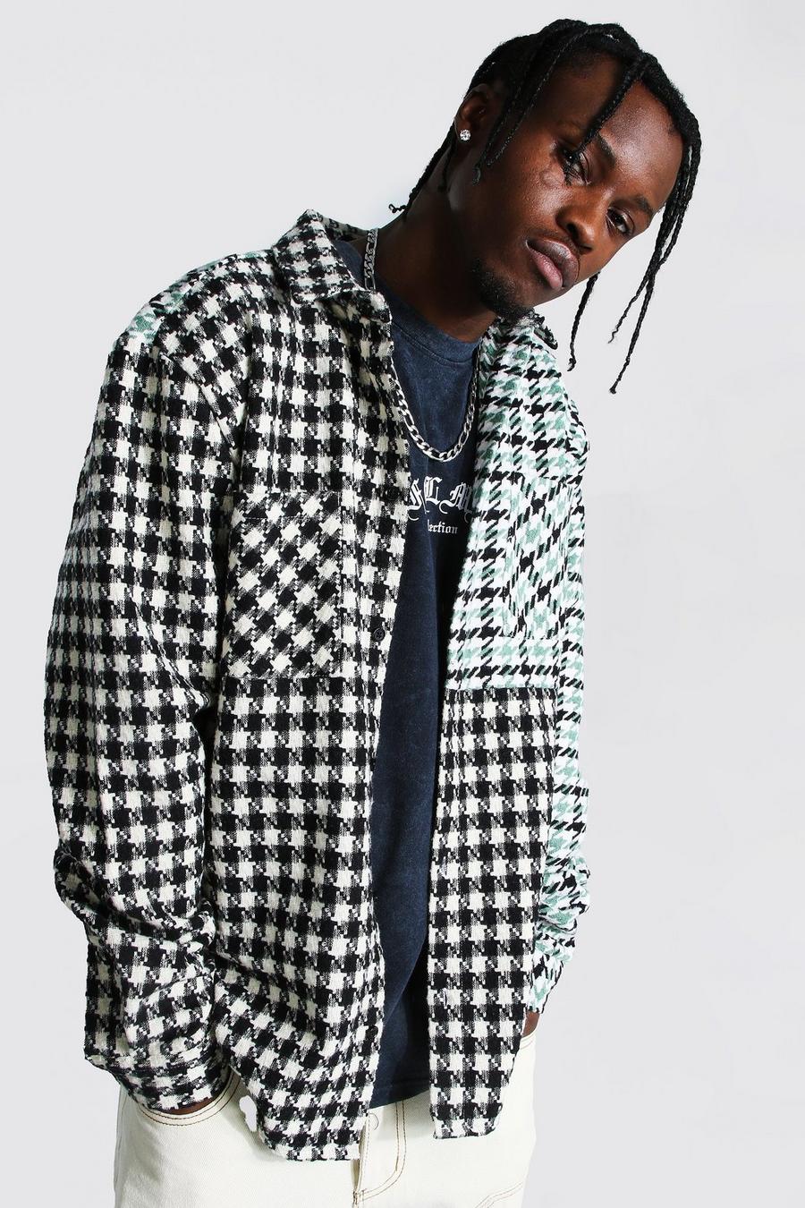Green Heavy Weight Spliced Dogtooth Check Overshirt image number 1