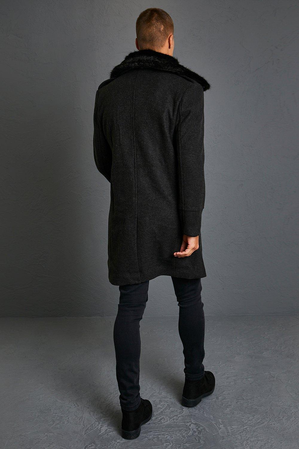 Manteau long col fourrure homme hot sale