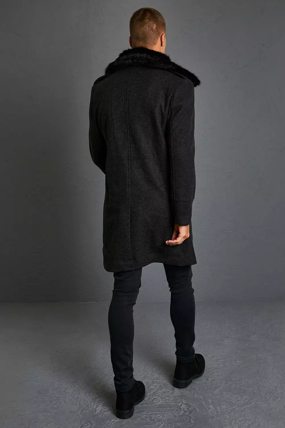 Man by lipsy faux fur collar military coat hotsell