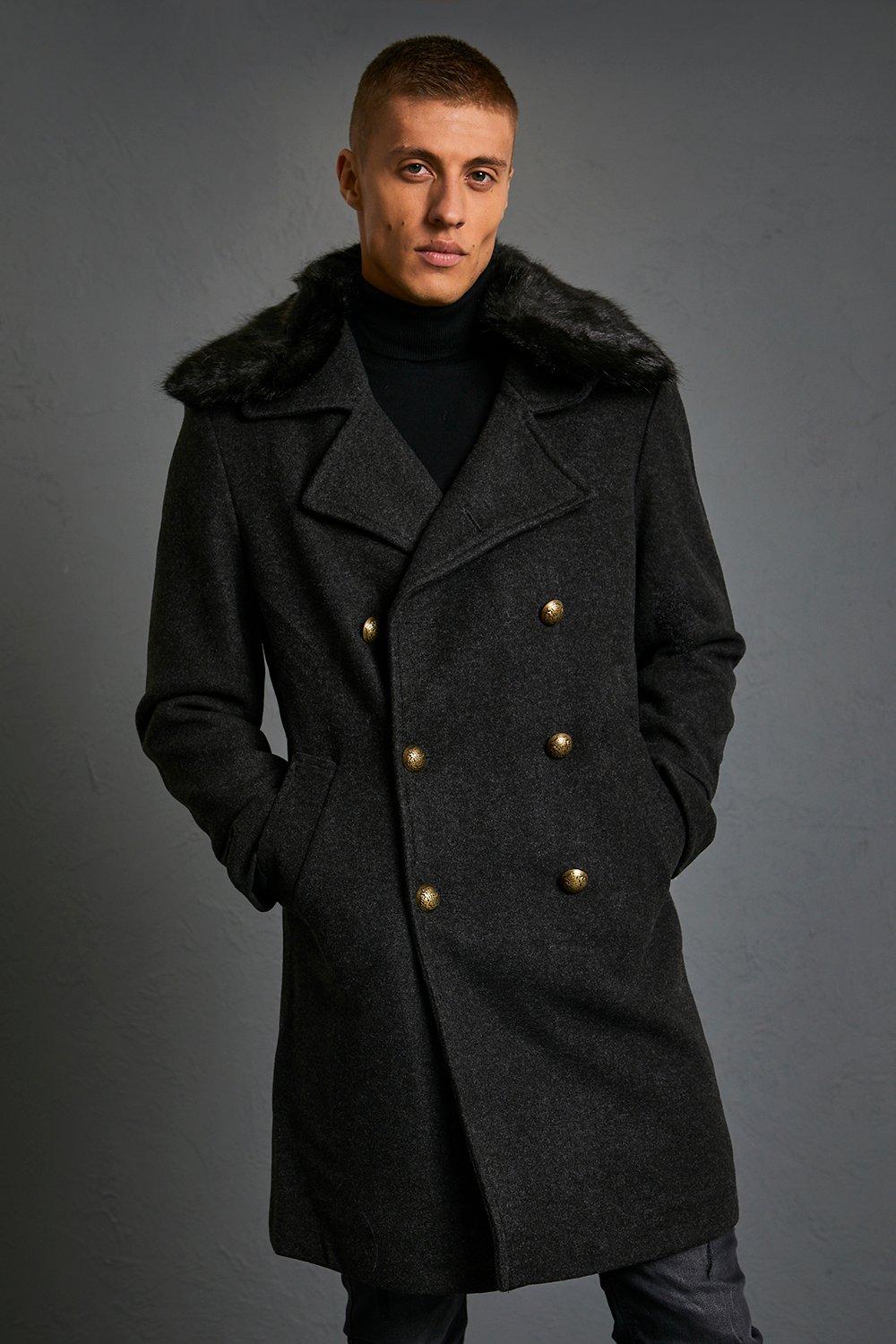 Man by lipsy faux 2025 fur collar military coat