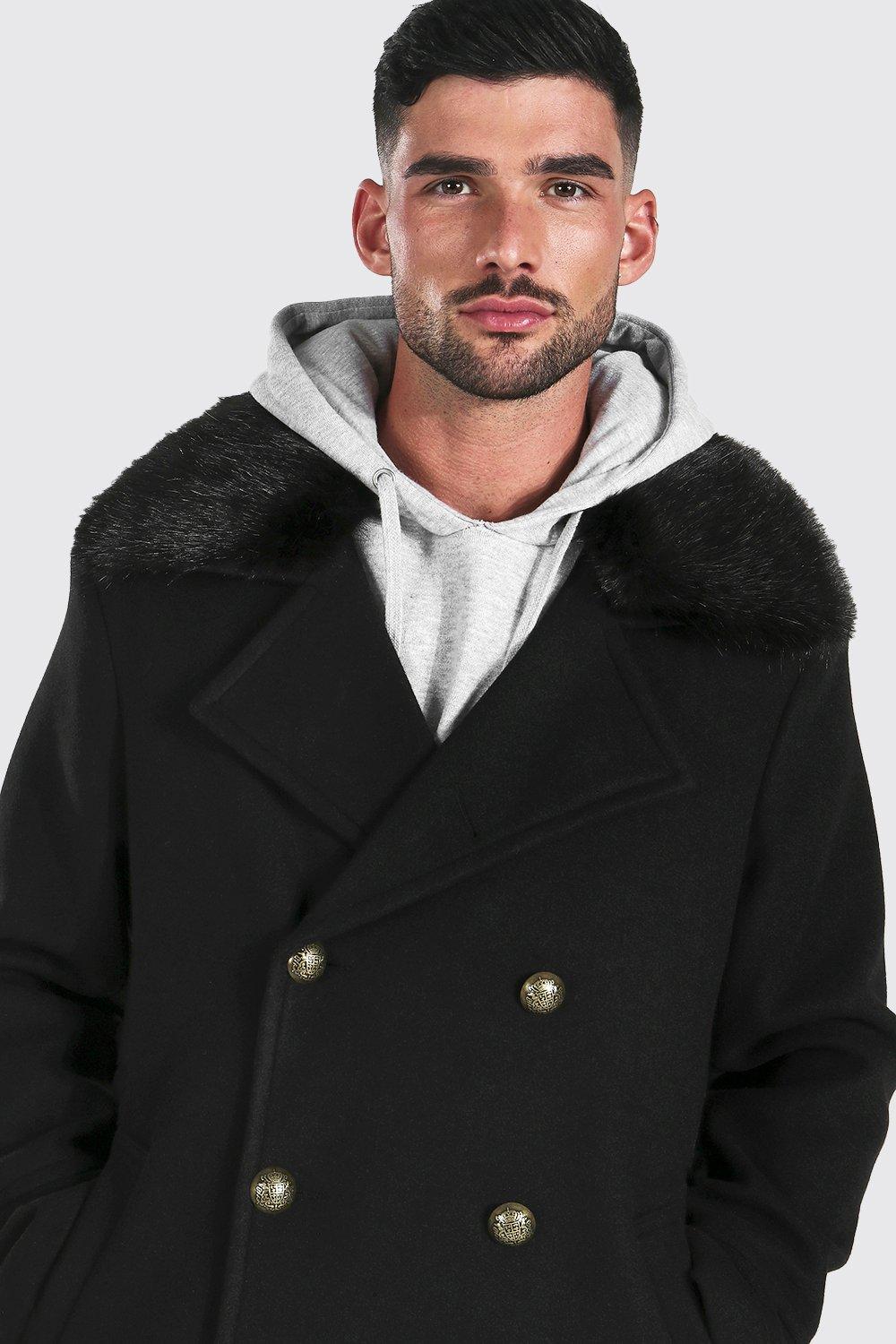 Man by lipsy faux hot sale fur collar military coat