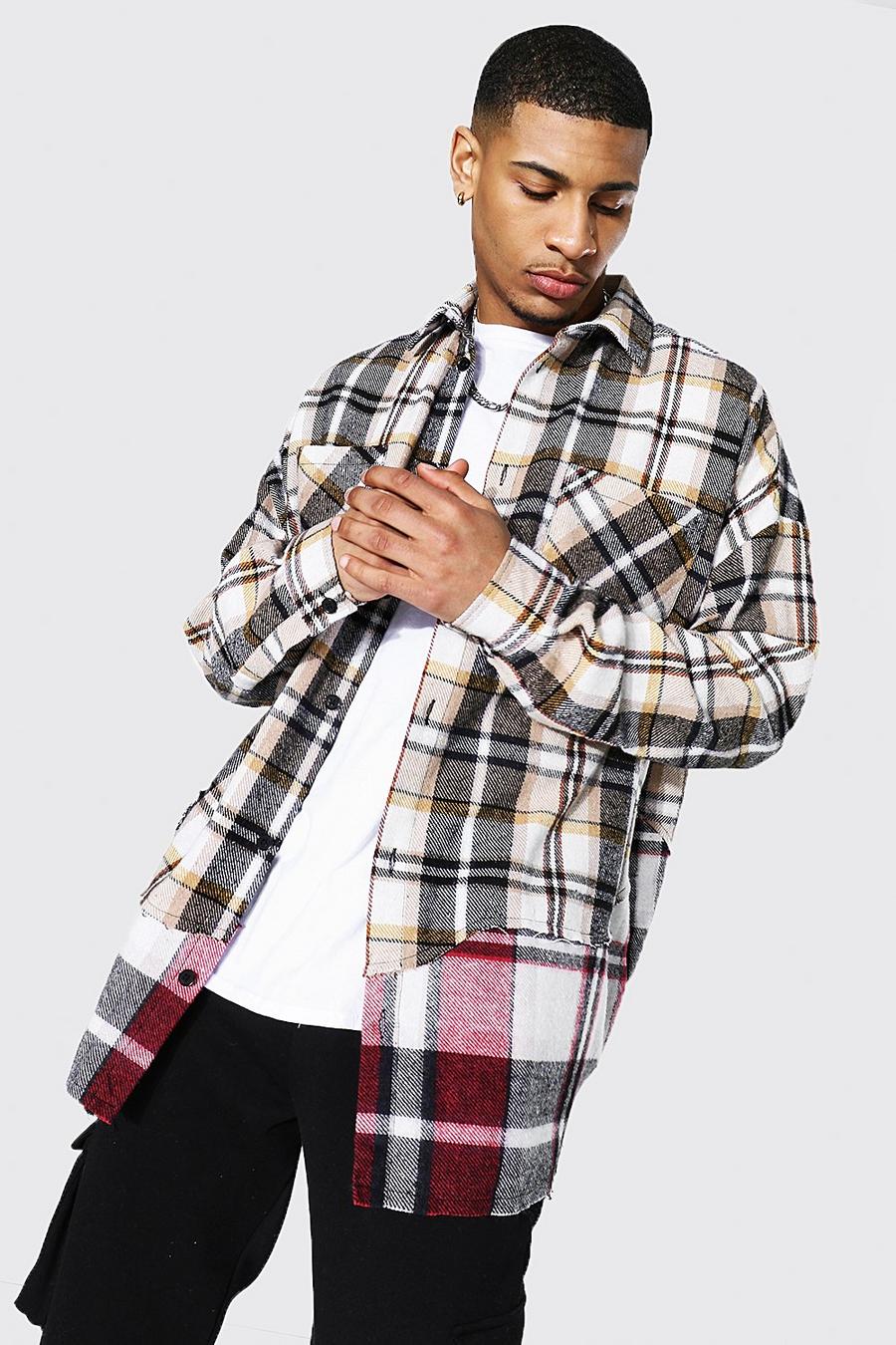 Red Oversized Flannel Rip And Repair Overshirt image number 1