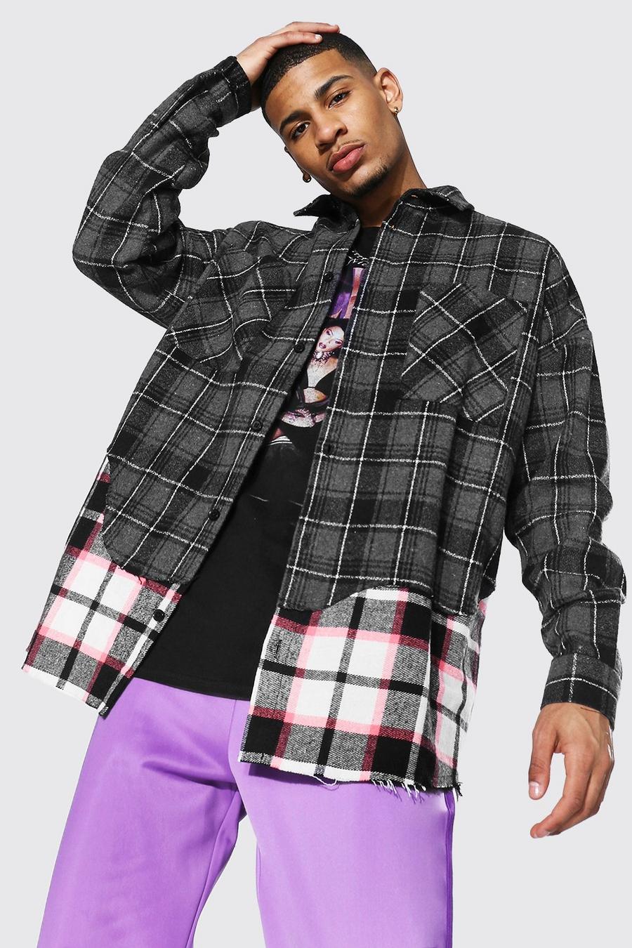 Black Oversized Flannel Rip And Repair Overshirt image number 1