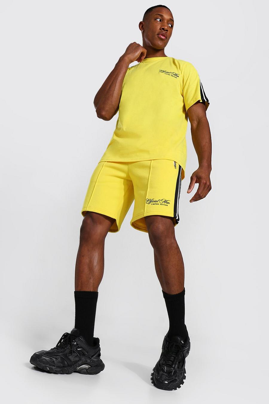 Yellow Official Man Gestreept T-Shirt Met Biezen En Shorts Set image number 1