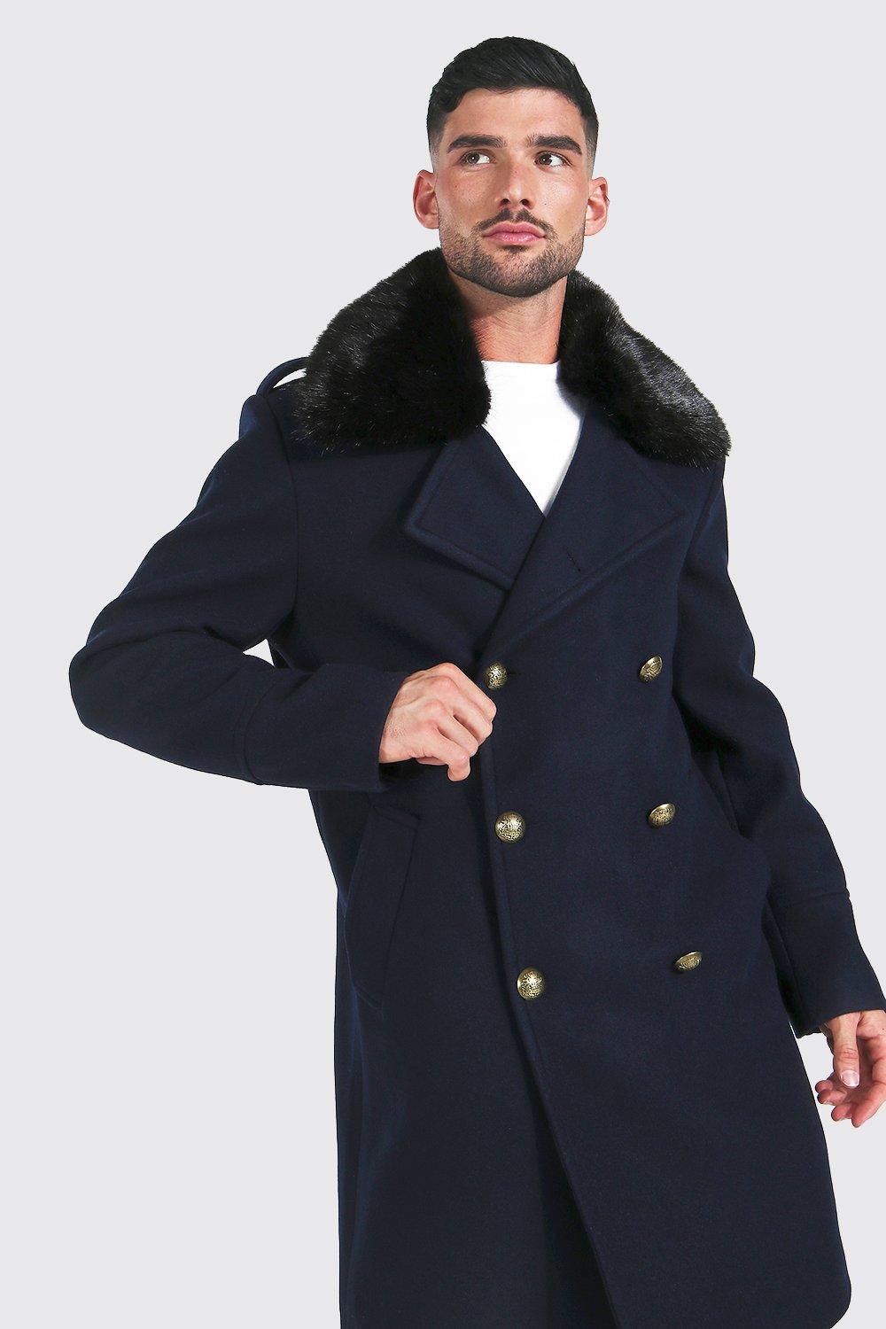 Faux Fur Collar Military Overcoat boohoo IE