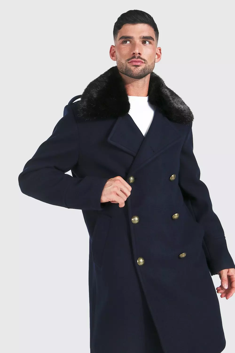 Fur collar 2024 military coat